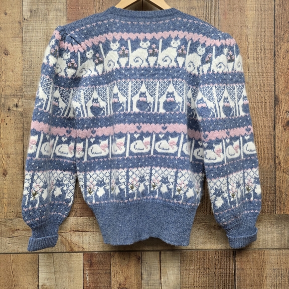 Moussie For Susan Bristol Shetland Wool Angora Vintage Cat Sweater Size 36 S - Picture 2 of 10